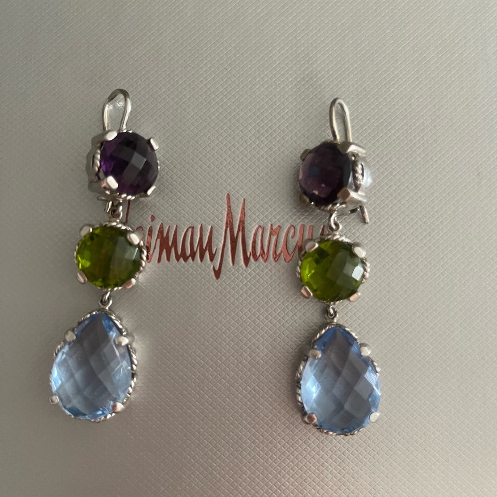 sterling silver Rock Candy 3 -Stone , amethyst , peridot and topaz drop earrings